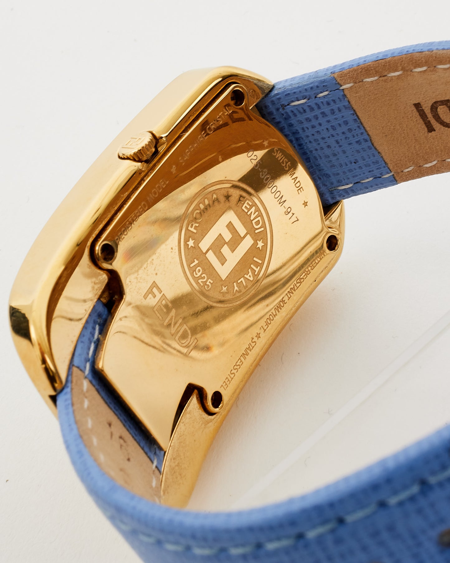 Fendi Gold/Blue Leather Chameleon Gold-Tone Quartz Watch