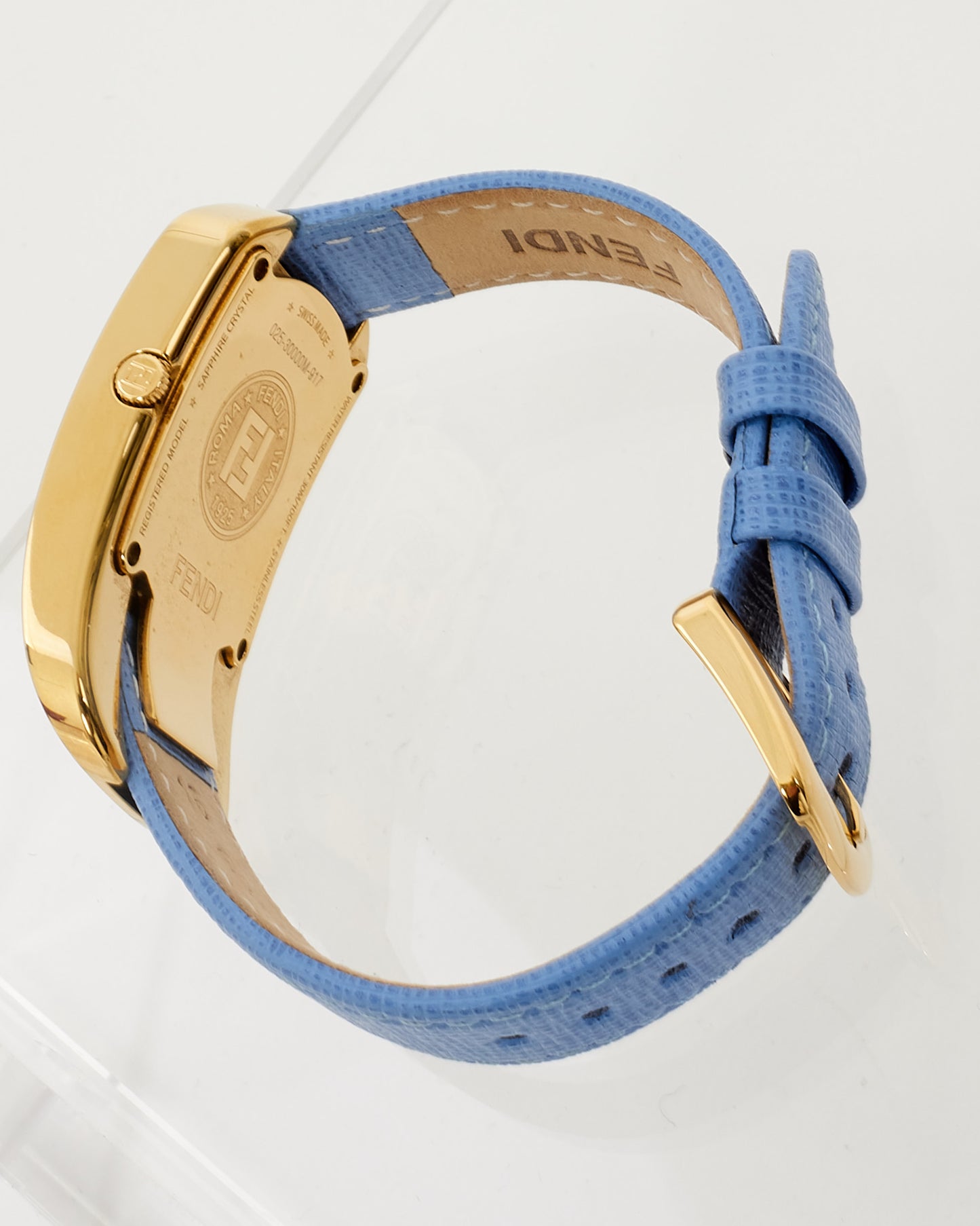 Fendi Gold/Blue Leather Chameleon Gold-Tone Quartz Watch