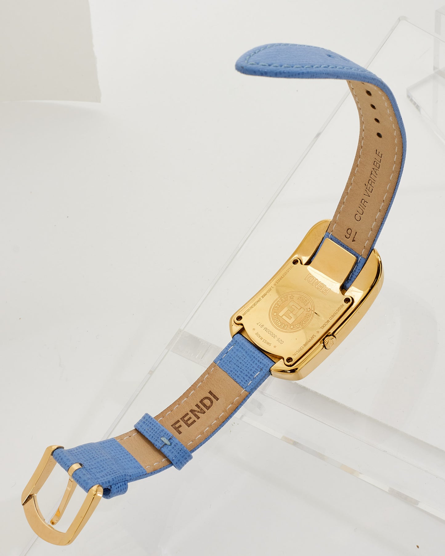 Fendi Gold/Blue Leather Chameleon Gold-Tone Quartz Watch