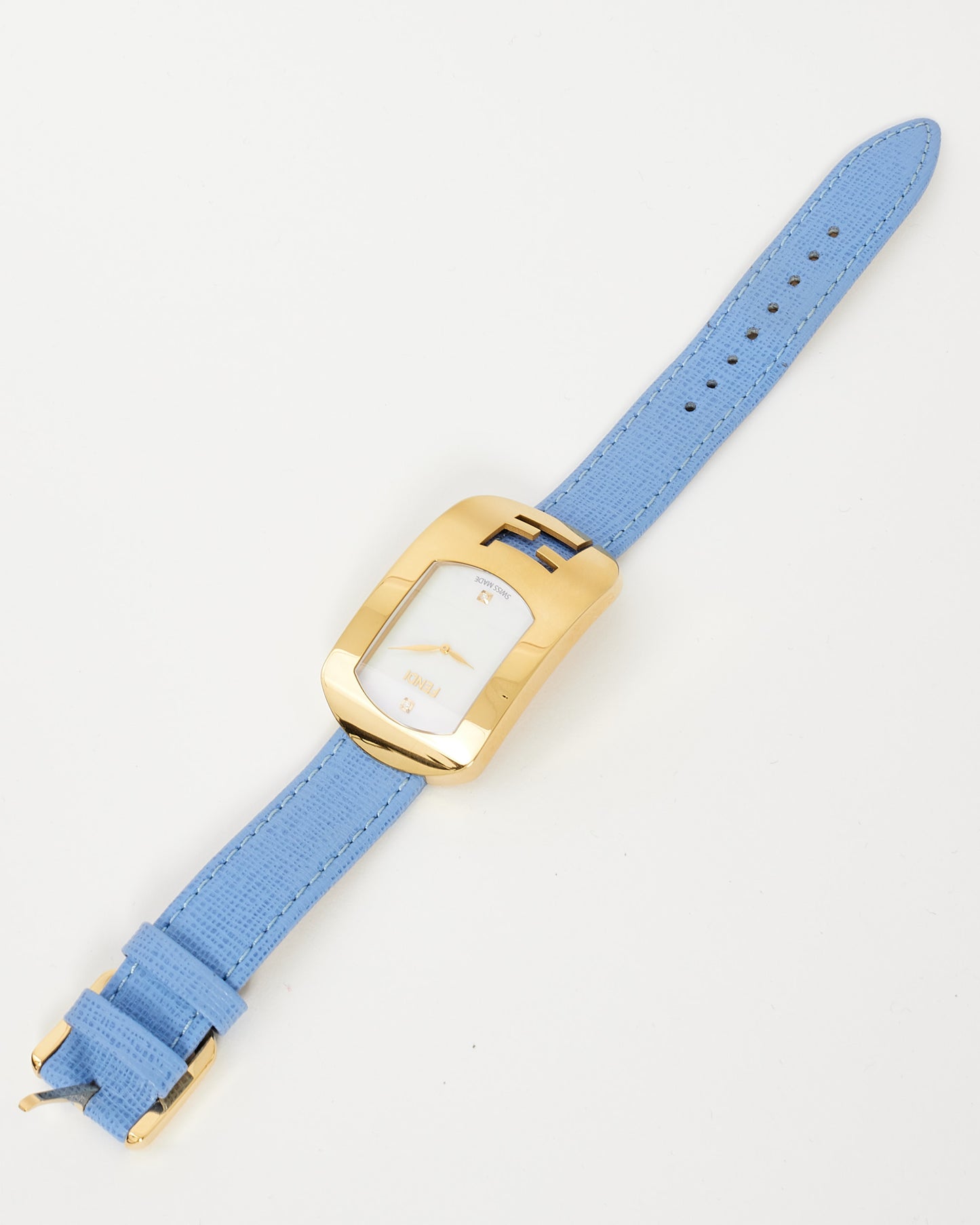 Fendi Gold/Blue Leather Chameleon Gold-Tone Quartz Watch