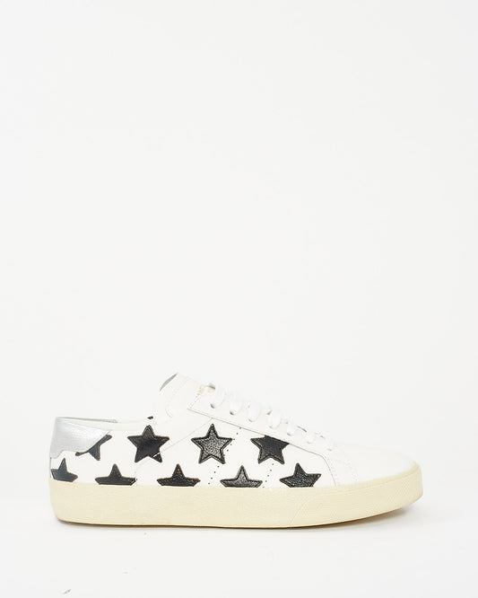 Saint Laurent White 
Black Star Leather Sneakers - 38