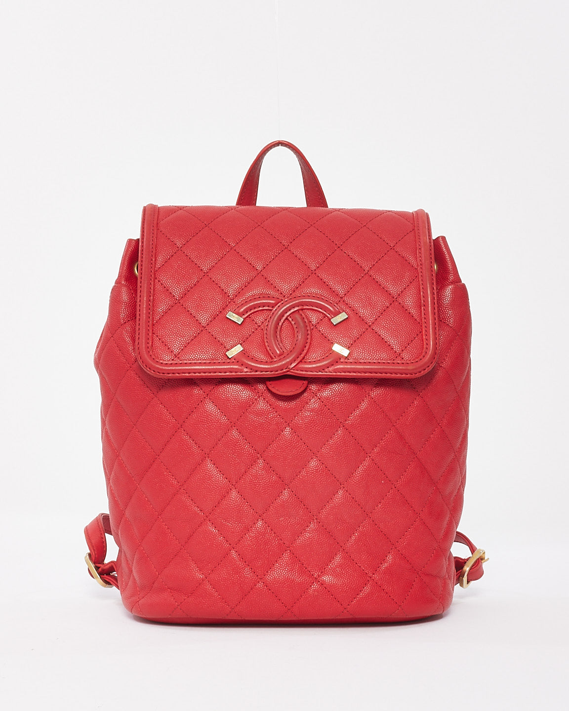 Chanel Red Caviar Leather Filigree Backpack