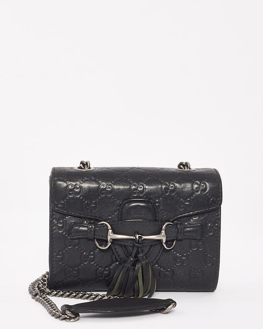 Gucci Black Signature G Leather Emily Chain Crossbody Bag