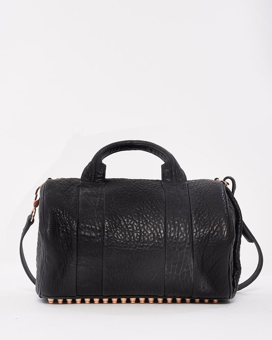 Alexander Wang Black Pebble Lambskin 
Rose Gold Studded Rocco Bag