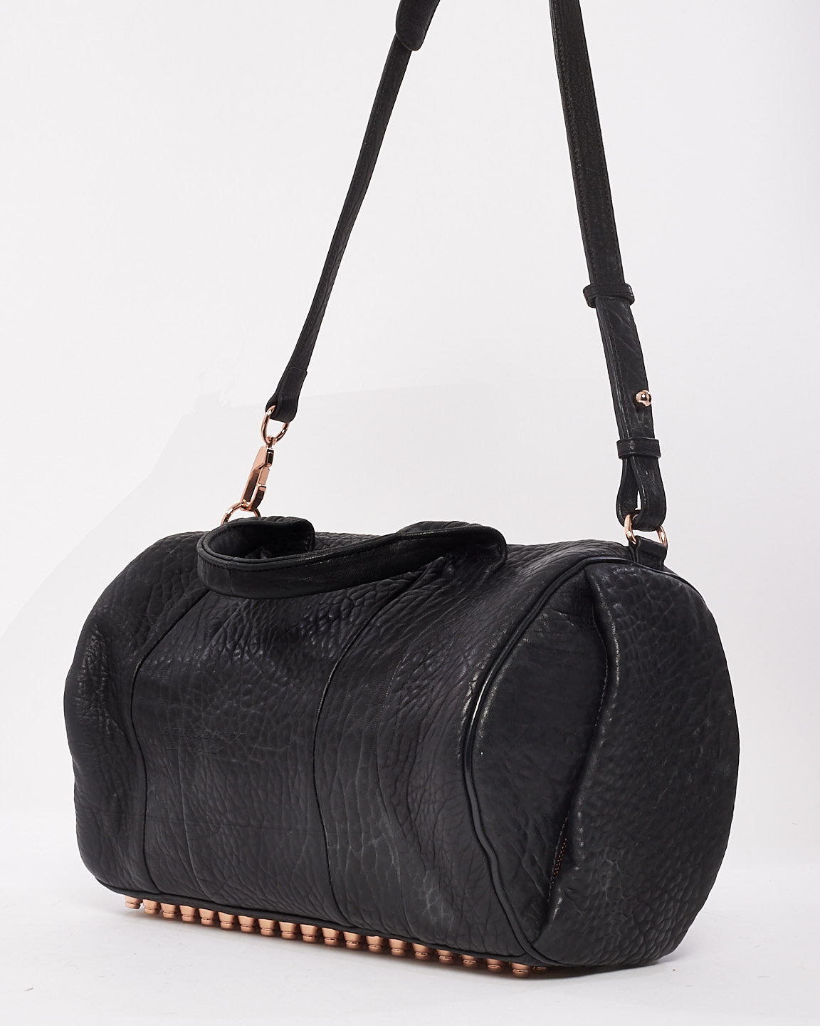 Alexander Wang Black Pebble Lambskin 
Rose Gold Studded Rocco Bag