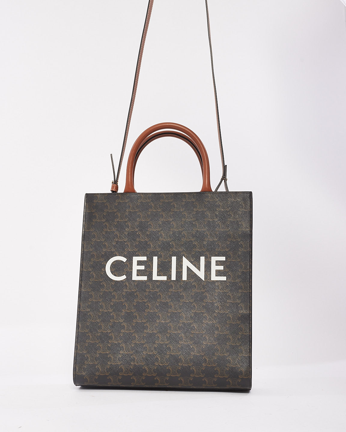 Celine Brown Triomphe Canvas Vertical Cabas Crossbody Tote