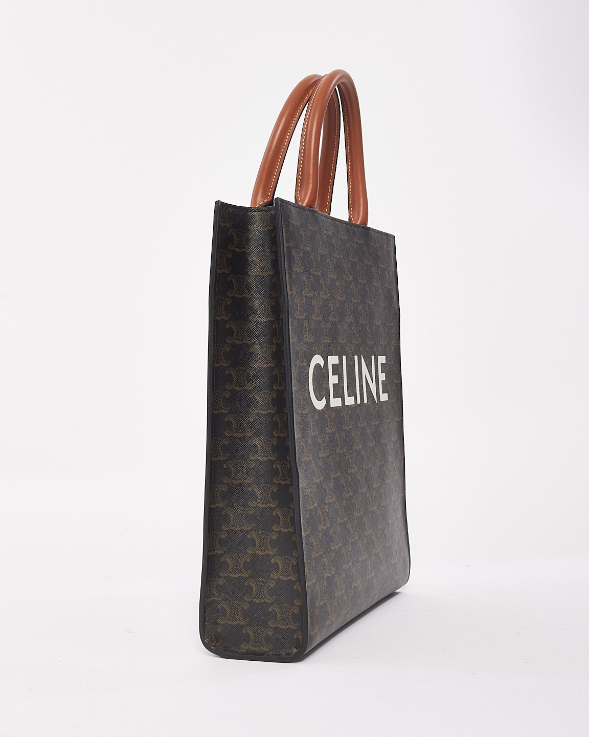 Celine Brown Triomphe Canvas Vertical Cabas Crossbody Tote