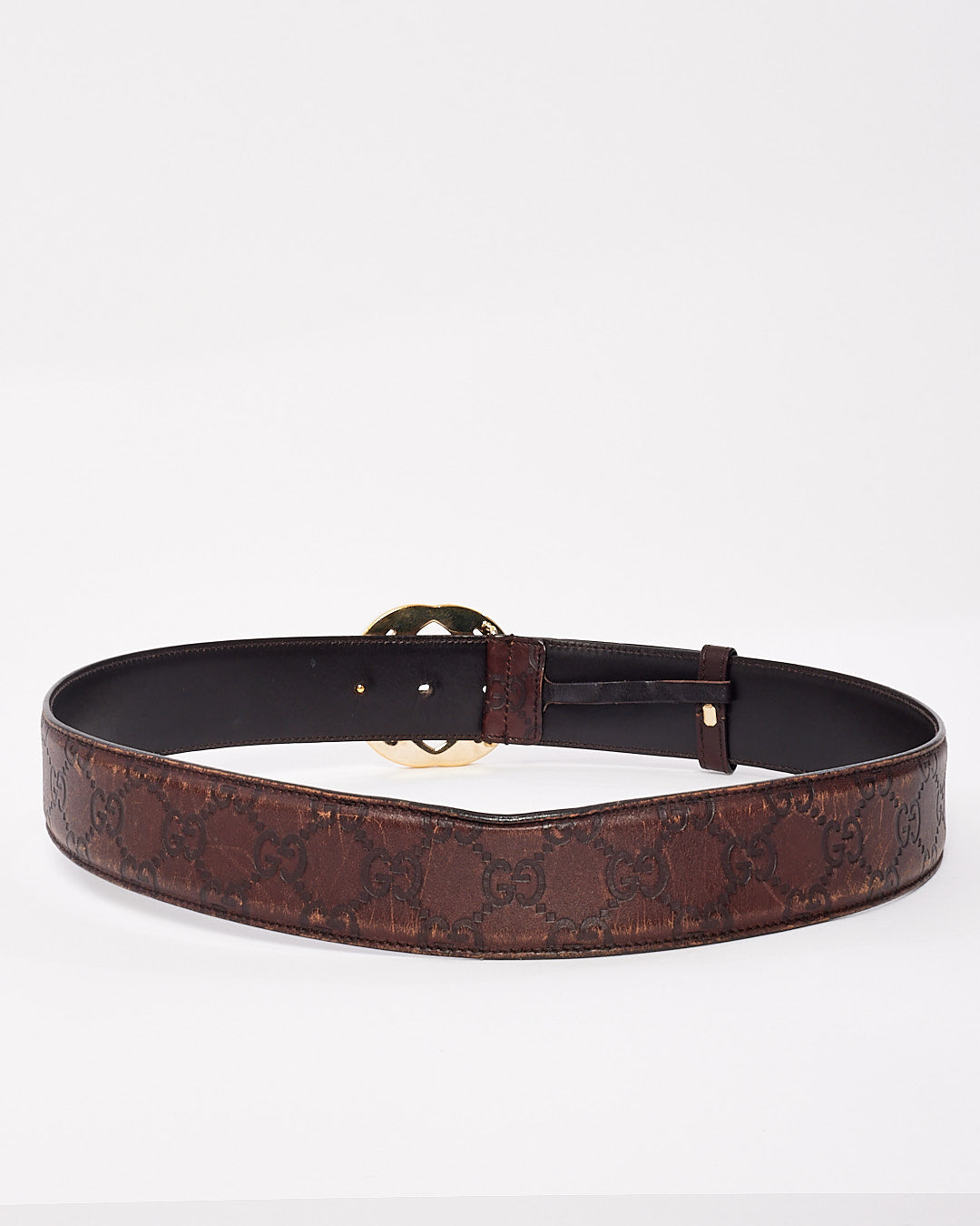 Gucci Brown Monogram Signature G Leather Logo Belt - 85/34