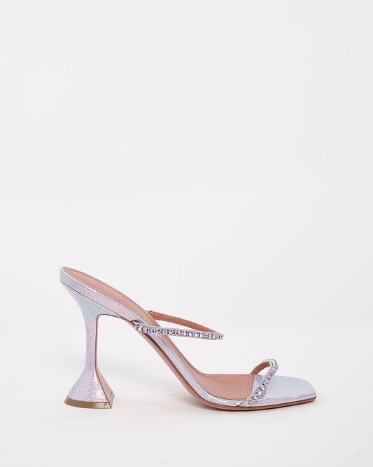 Amina Muaddi Lilac Iridescent Glitter 
Rhinestone Gilda 95 MM Mule - 40