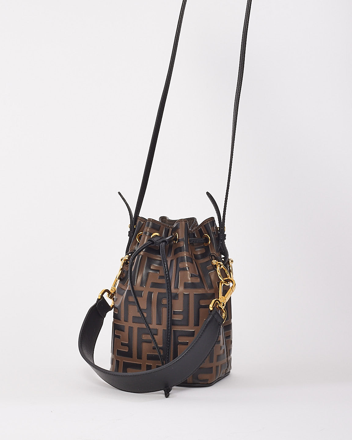 Fendi Brown Monogram Leather Mini Mon Tresor Bucket Bag