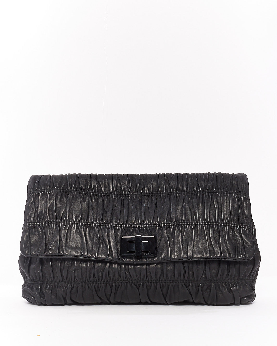 Prada Black Nappa Gaufre Leather Large Flap Clutch