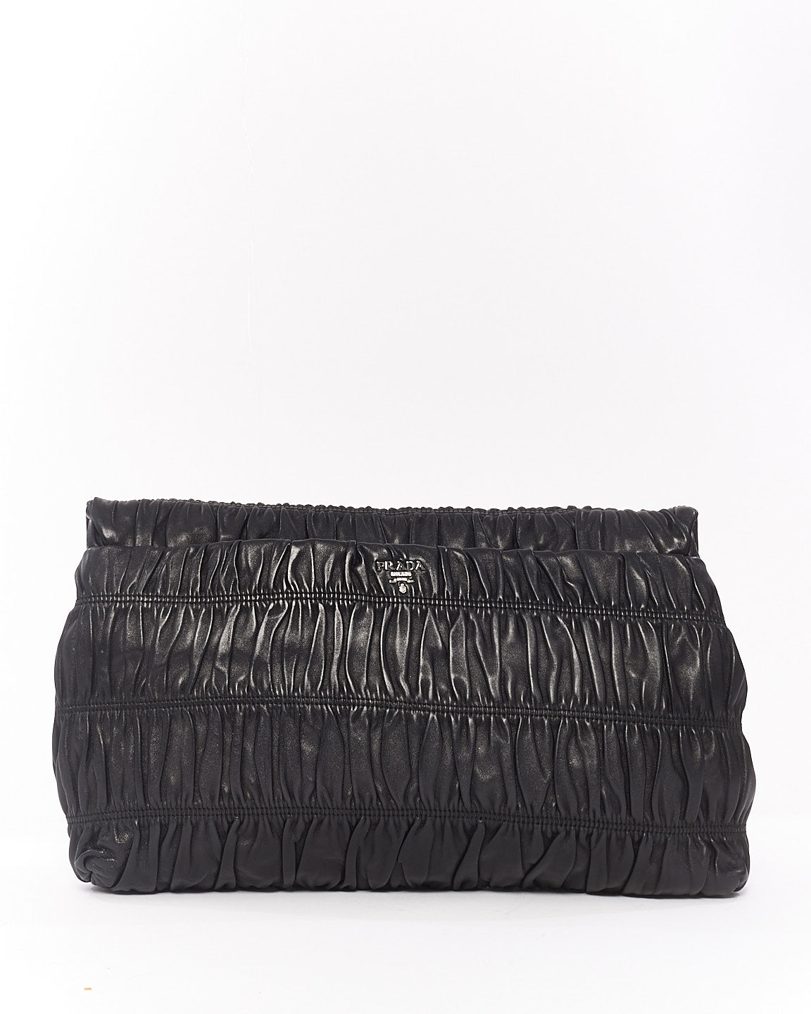 Prada Black Nappa Gaufre Leather Large Flap Clutch