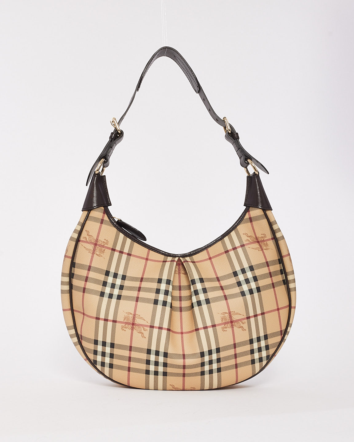 Burberry Haymarket Check Leather Hobo Shoulder Bag