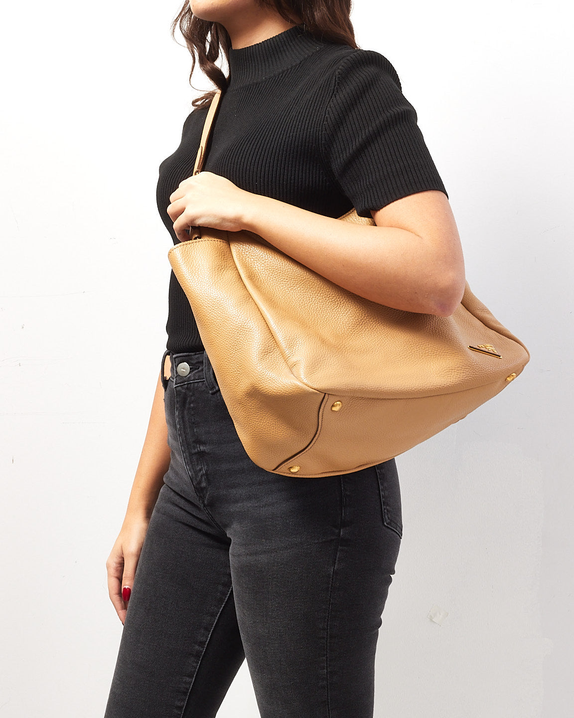 Prada Camel Daino Leather Hobo Shoulder Bag