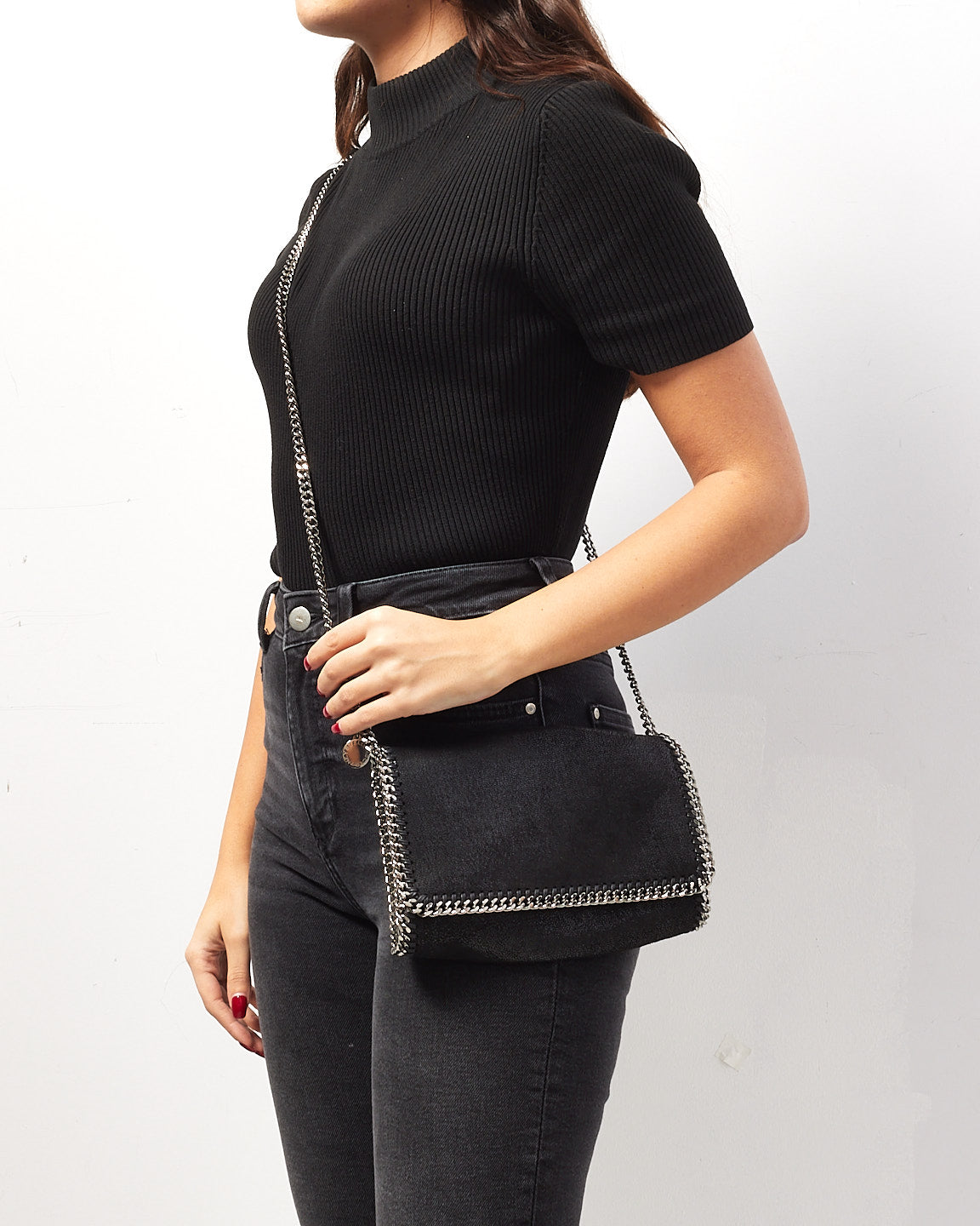 Stella McCartney Black Faux Suede Mini Falabella Shoulder Bag