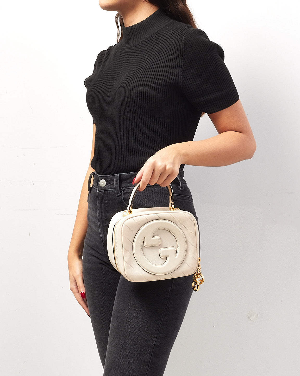 Gucci Off White Leather Blondie Top Handle Bag