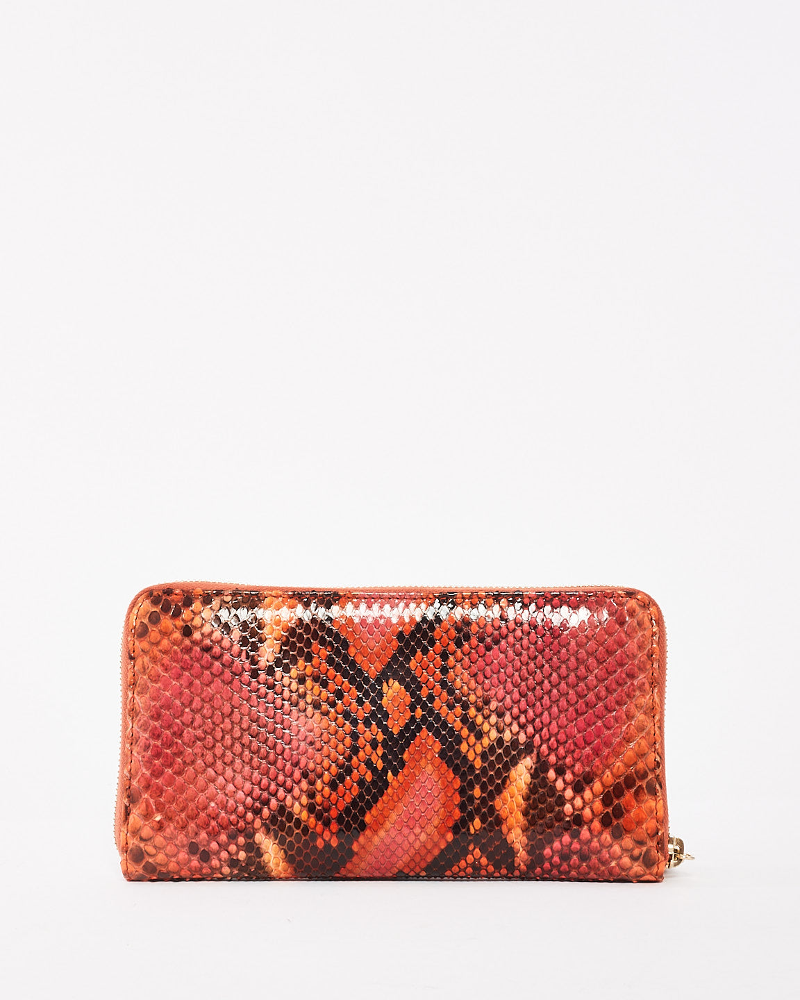 Gucci Orange/ Red Brown Python Long Zip Wallet