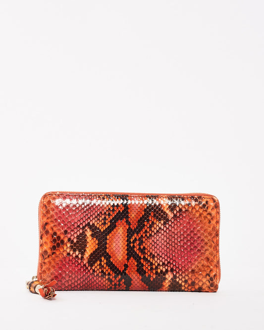 Gucci Orange/ Red Brown Python Long Zip Wallet