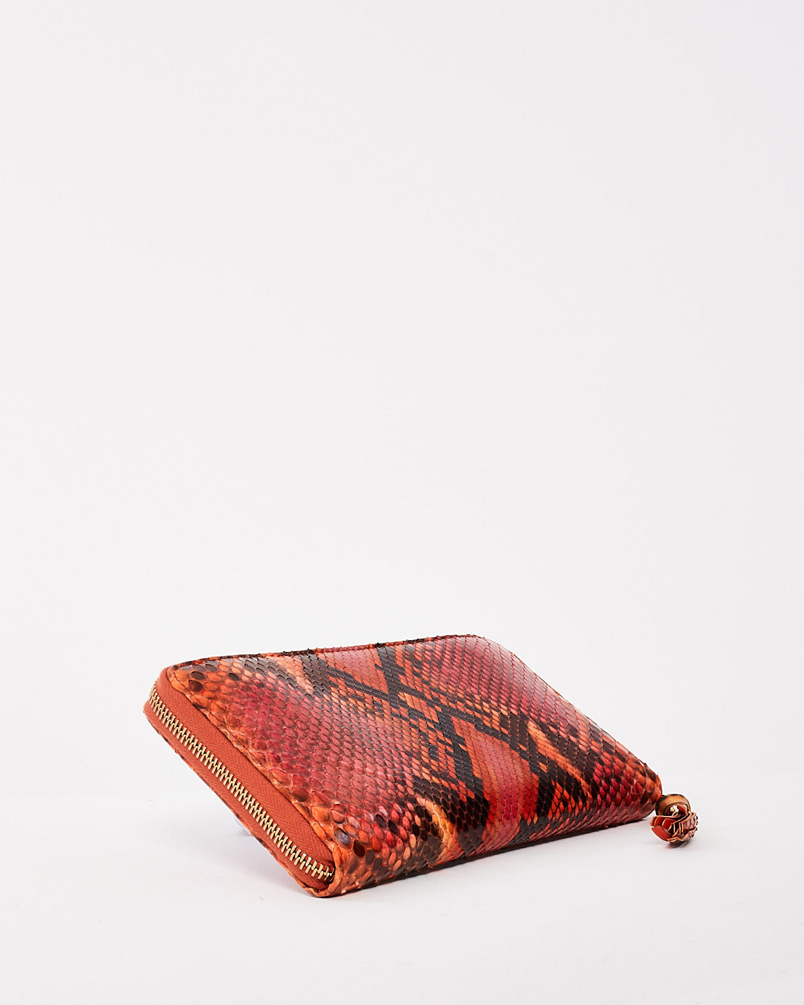 Gucci Orange/ Red Brown Python Long Zip Wallet