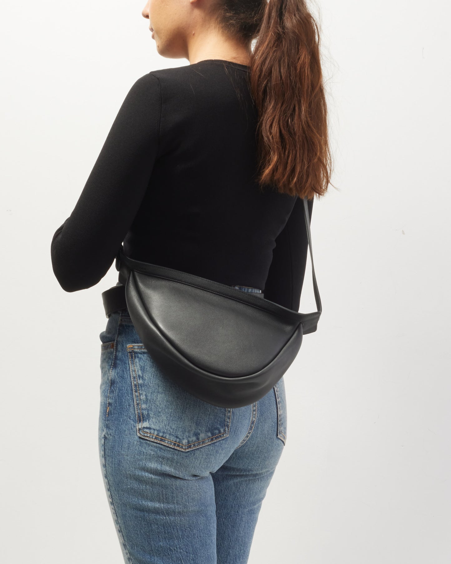 The Row Black Leather Small Banana Bag