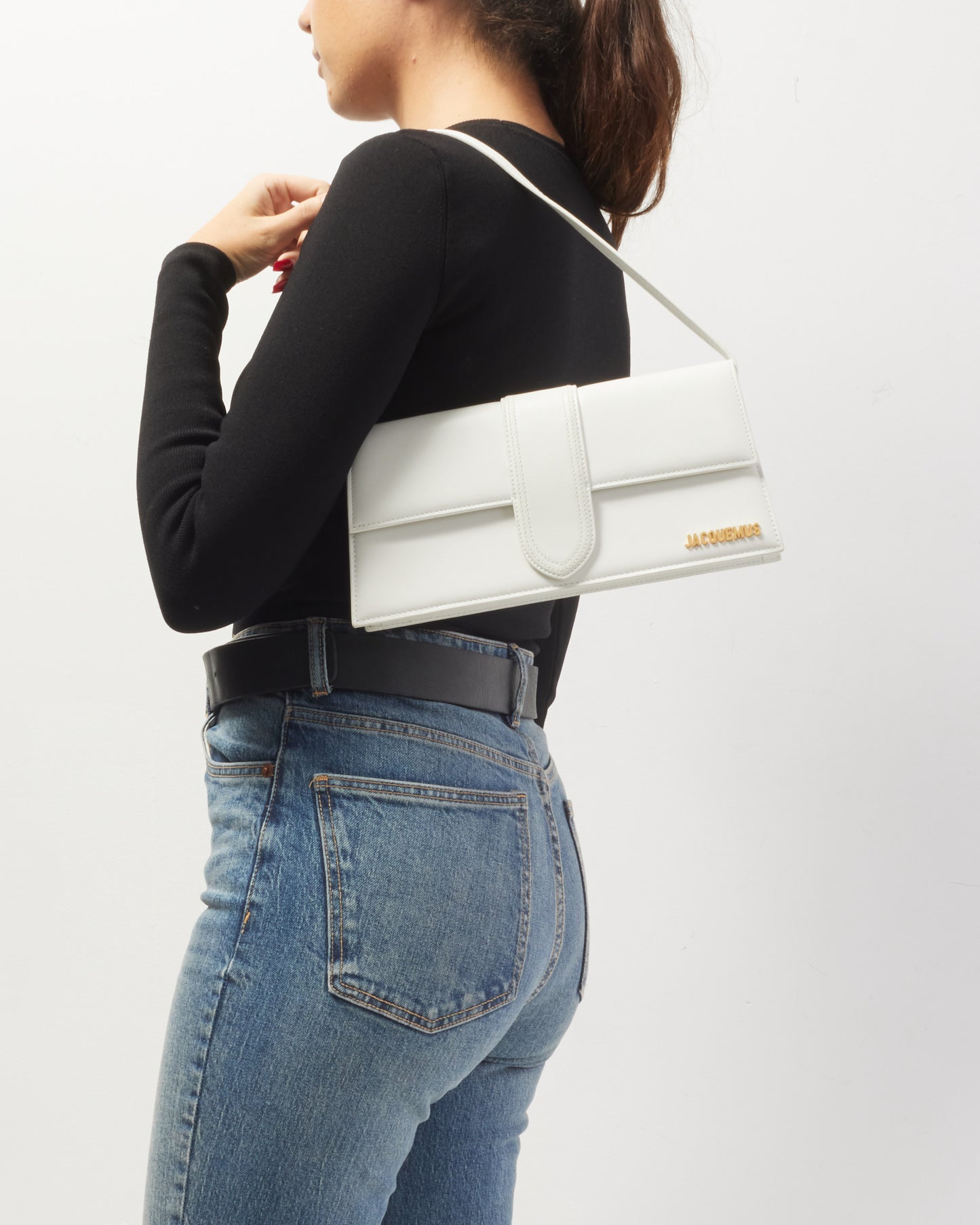 Jacquemus White Leather 
Le Bambino Long
 Shoulder Bag