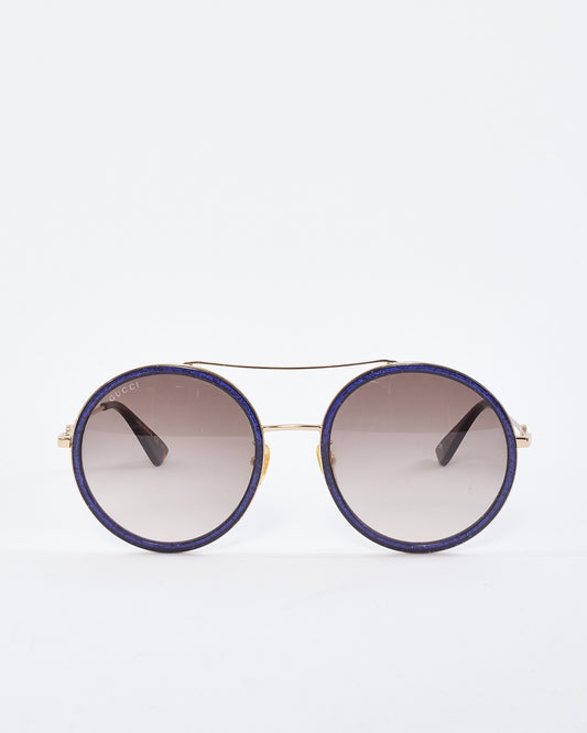 Gucci Brown 
Blue Round GG0061S Aviator Sunglasses