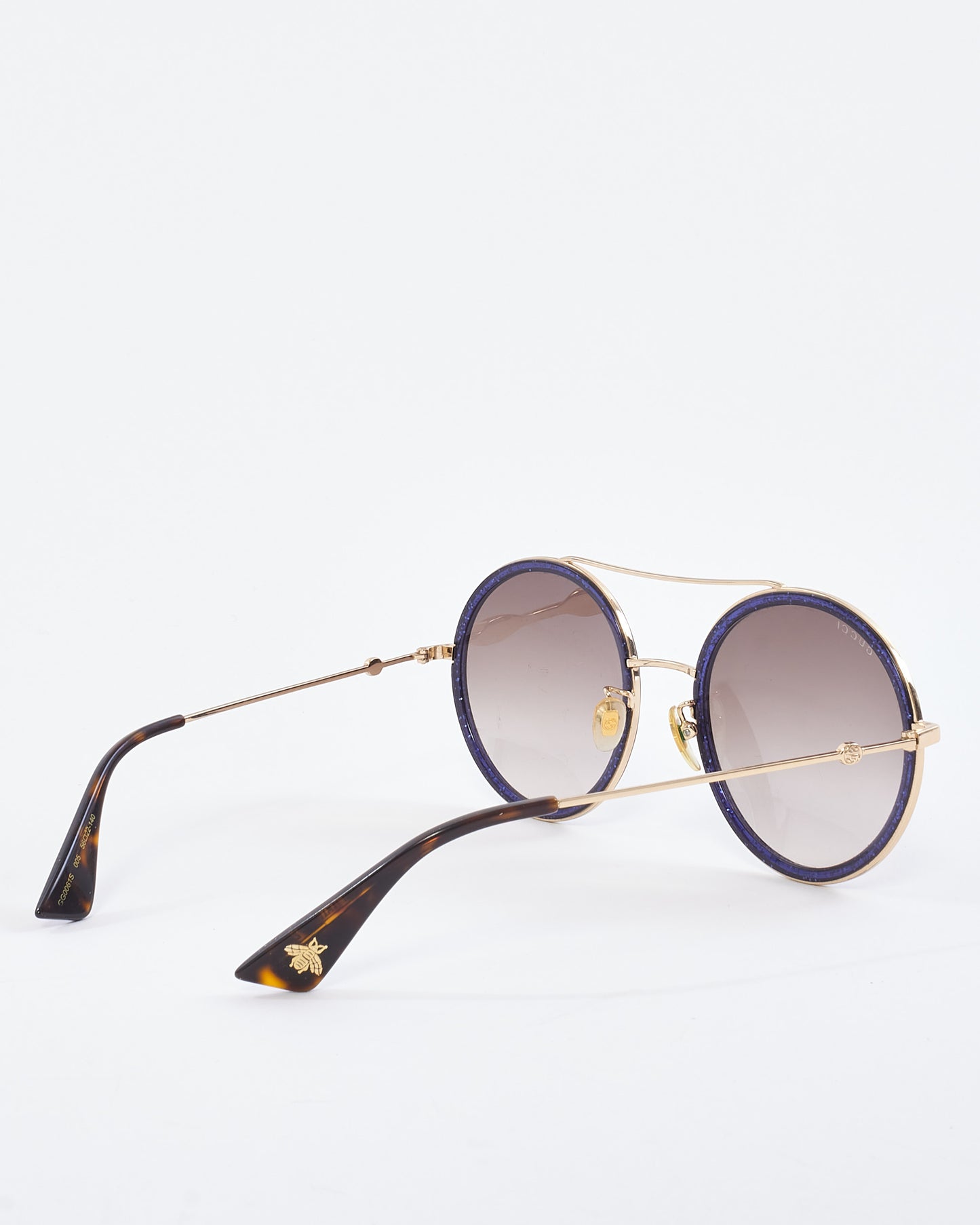 Gucci Brown 
Blue Round GG0061S Aviator Sunglasses