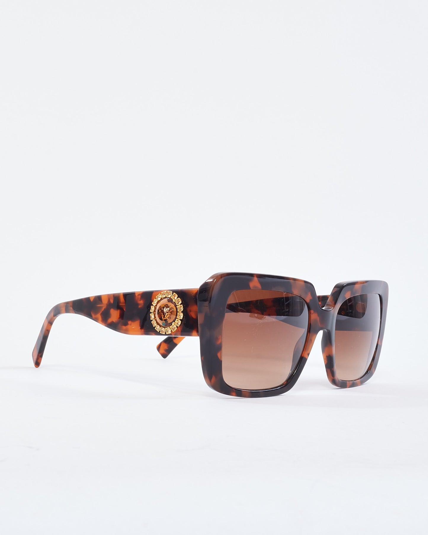 Versace Brown Tortoise Gold Rhinestone Medusa Head Logo Sunglasses