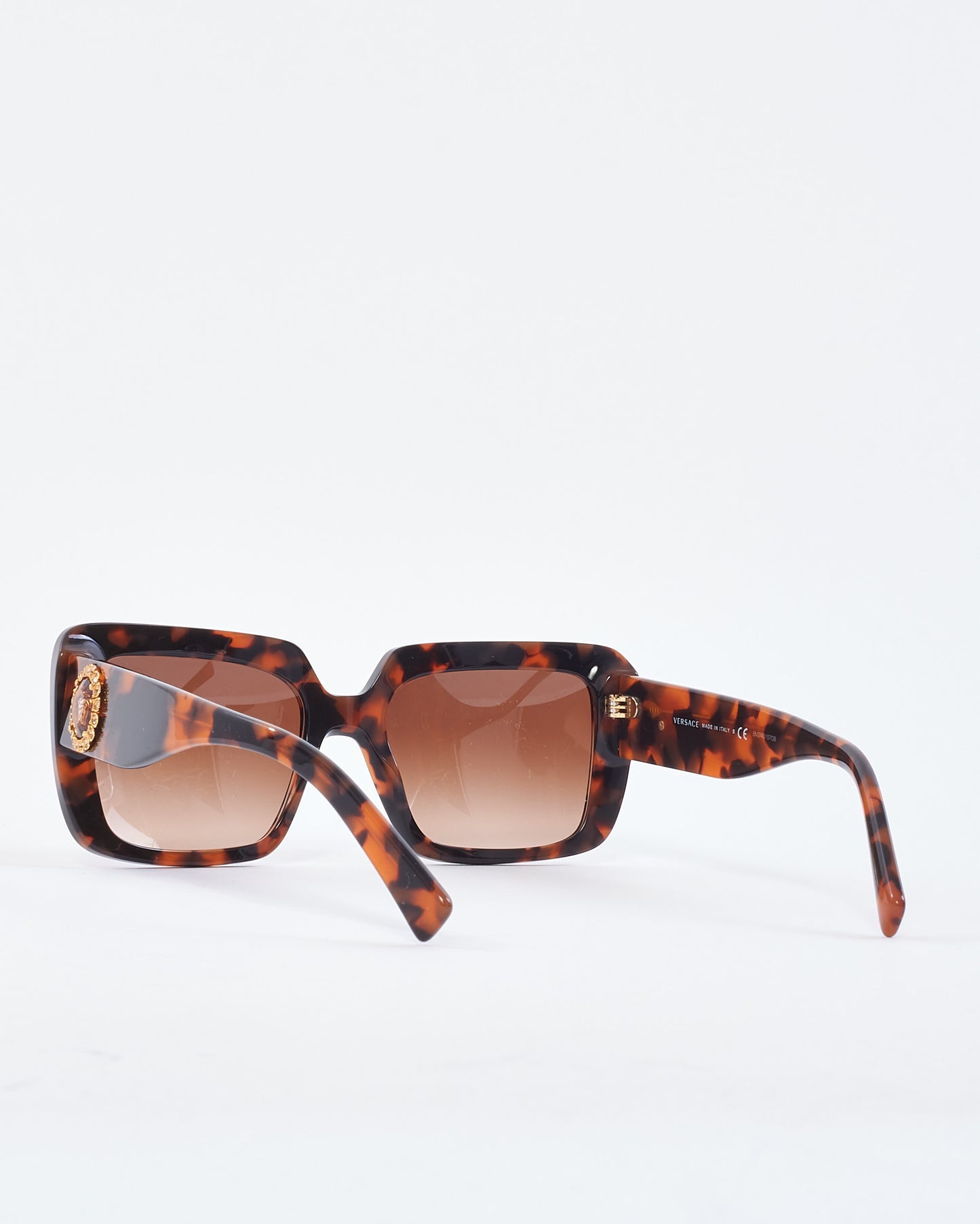 Versace Brown Tortoise Gold Rhinestone Medusa Head Logo Sunglasses