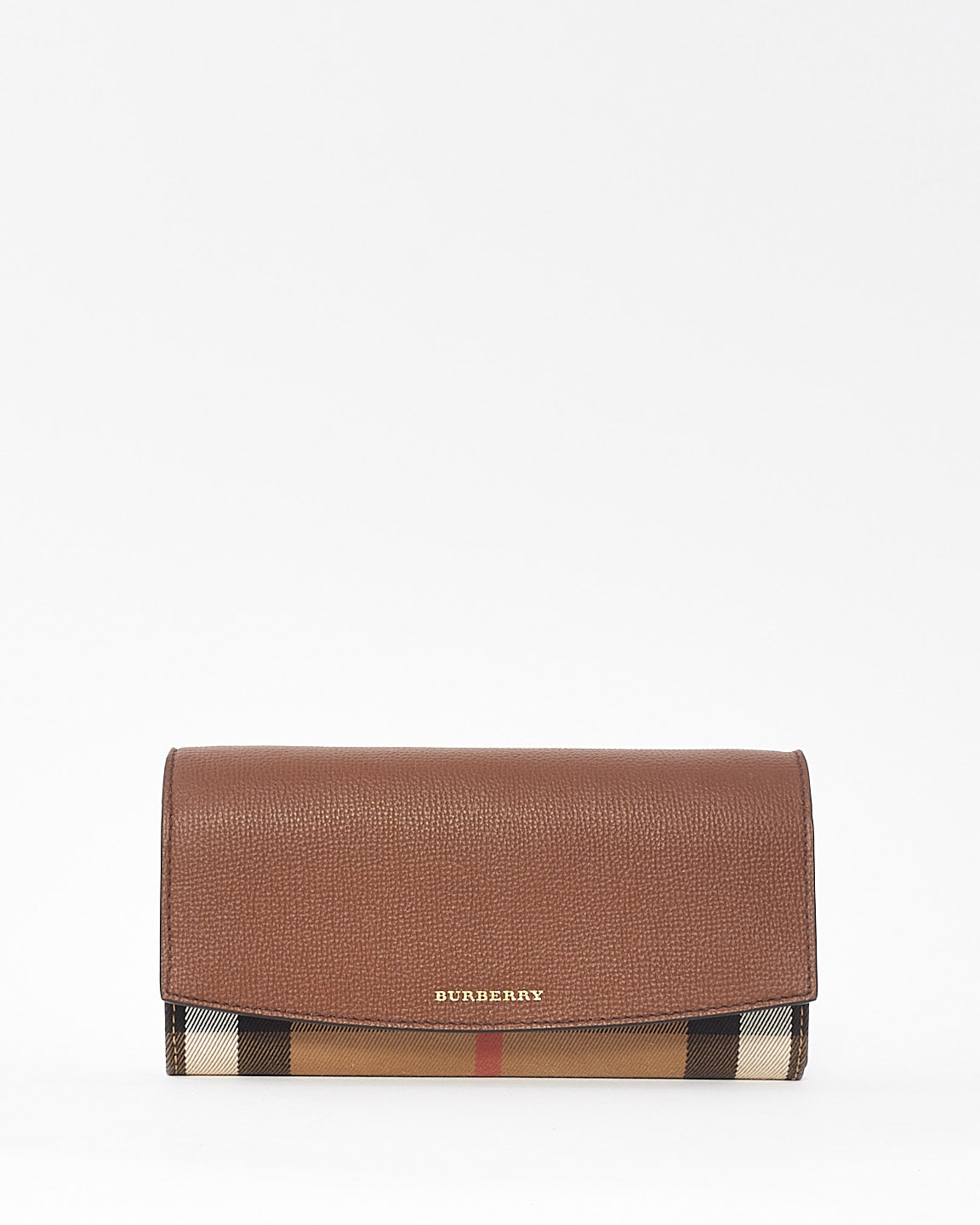 Burberry Check Canvas 
Brown Leather Henley Wallet On Chain