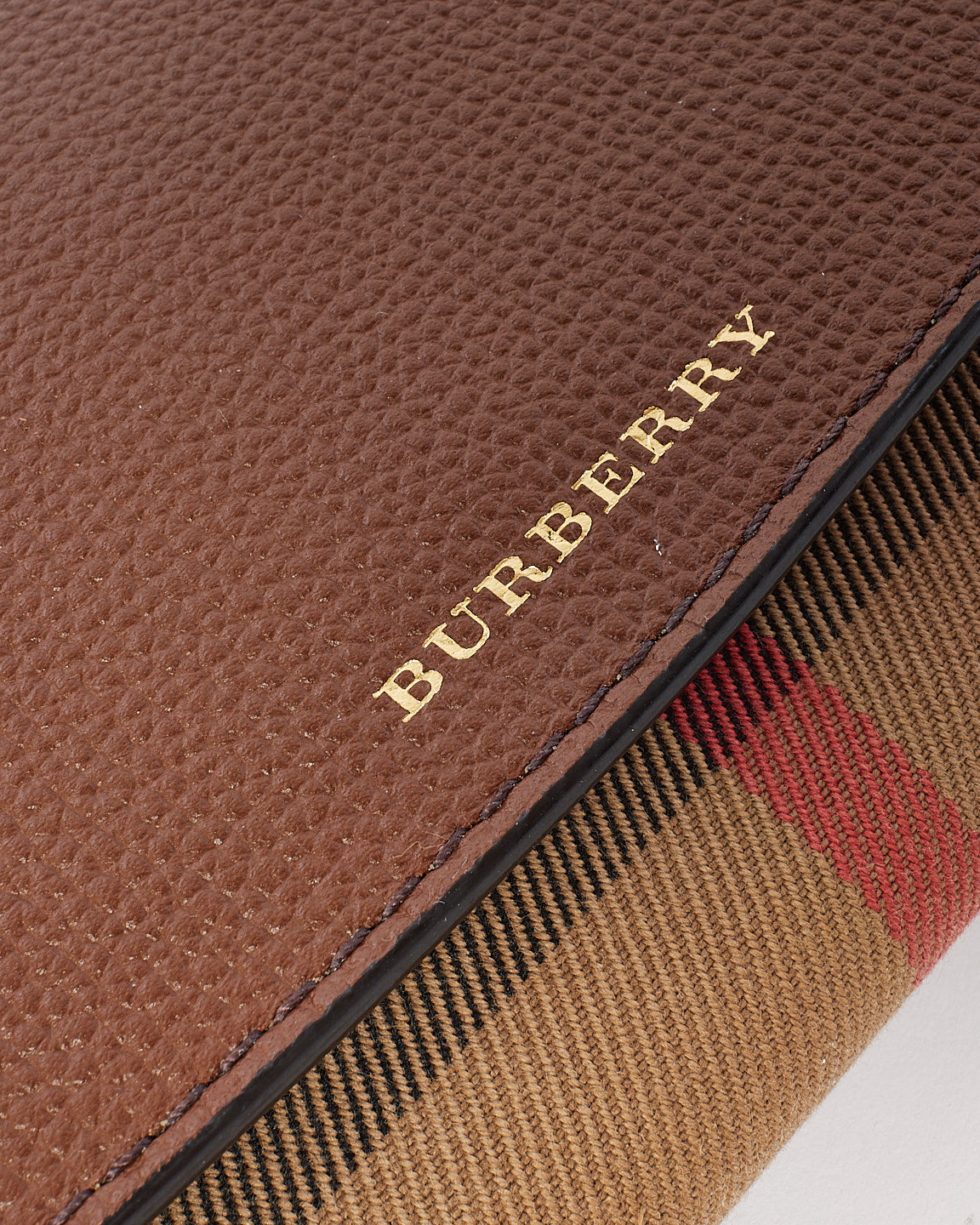 Burberry Check Canvas 
Brown Leather Henley Wallet On Chain