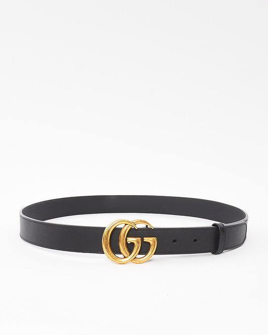 Gucci Black GG Brushed Gold Marmont Thin Belt - 95/38