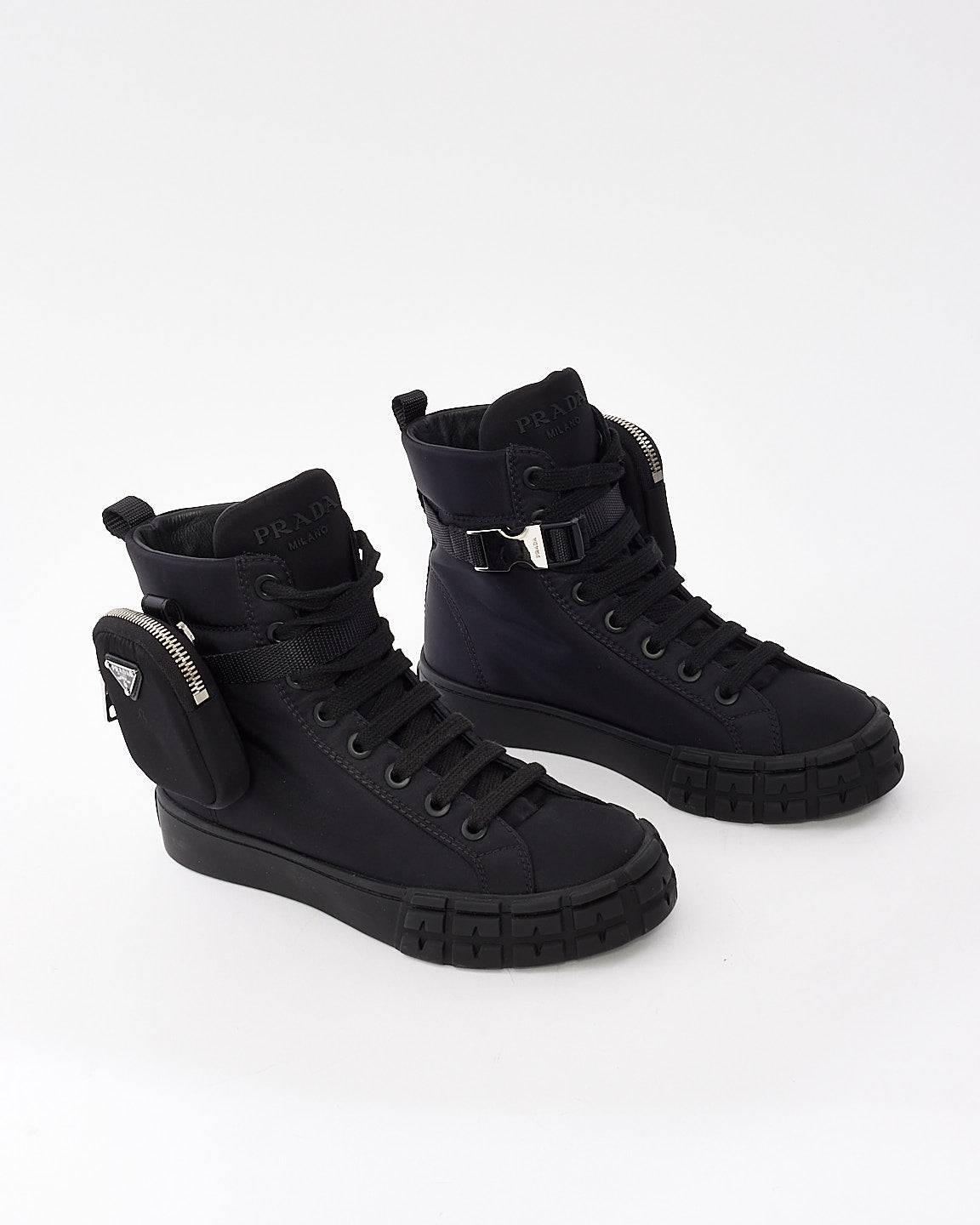 Prada Black Nylon Wheel High Top Pocket Sneakers - 36.5