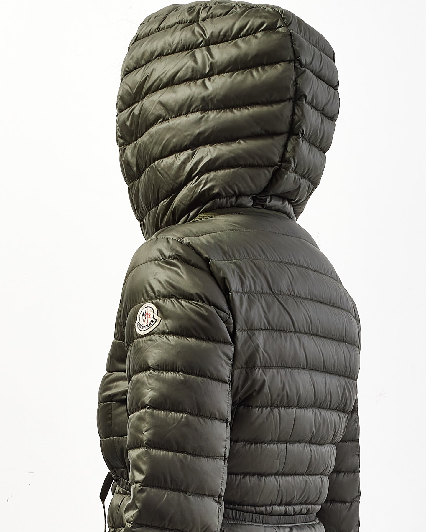 Moncler Green Nylon Cinched Waist Long Puffer Jacket - 0