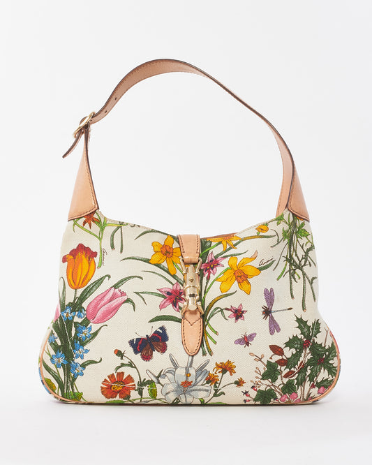 Gucci White Multi Floral Canvas Jackie Shoulder Bag