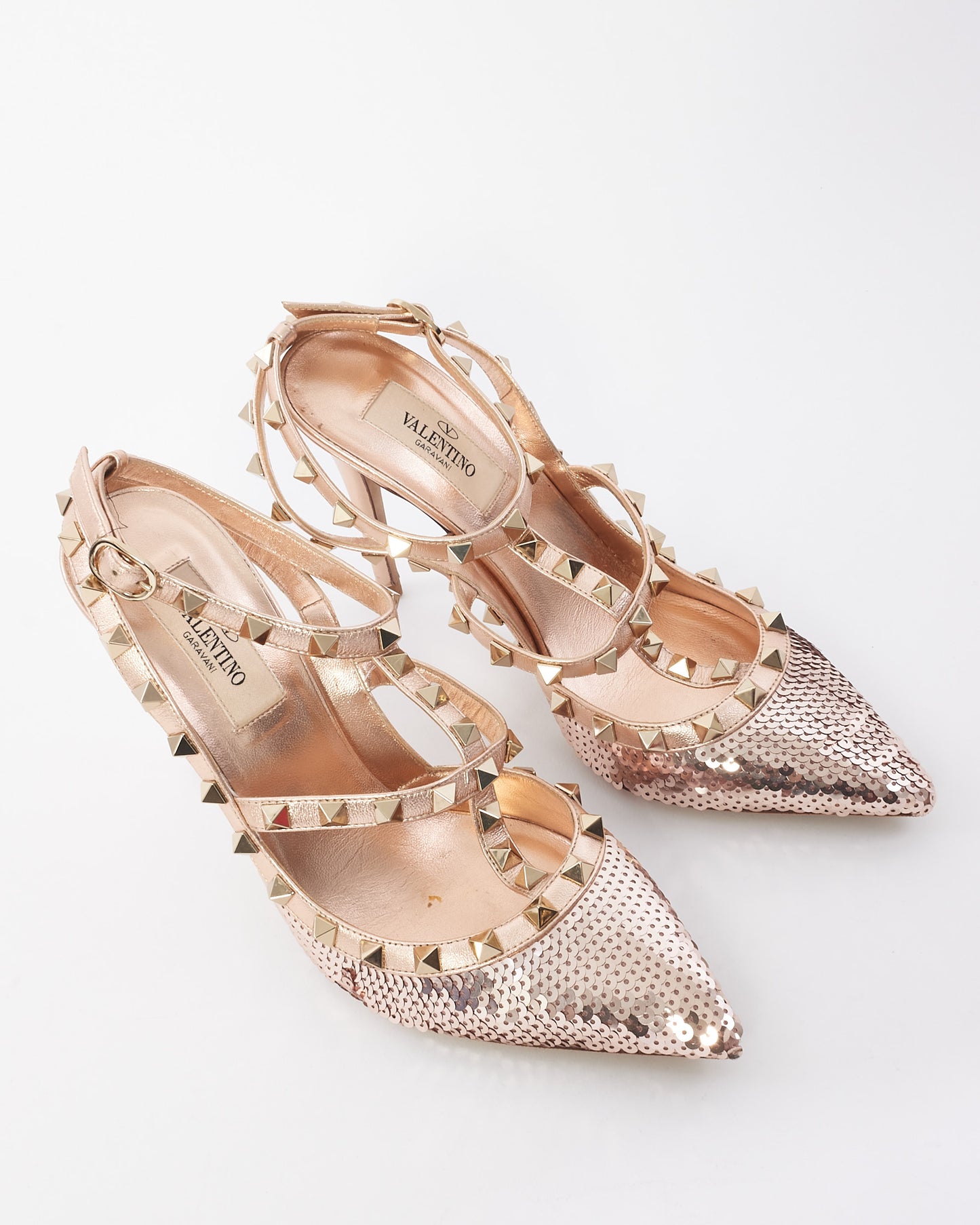 Valentino Rose Metallic Sequin Rockstud Heels - 37.5