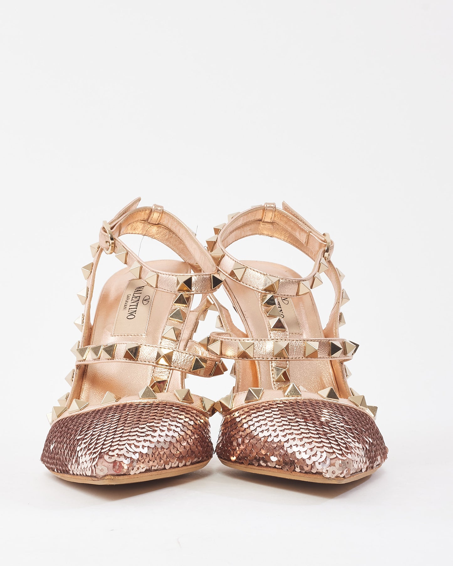 Valentino Rose Metallic Sequin Rockstud Heels - 37.5