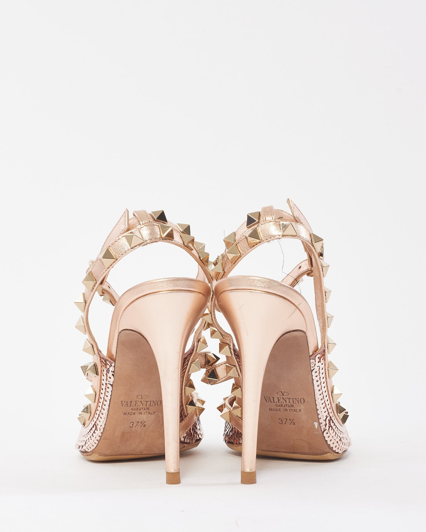 Valentino Rose Metallic Sequin Rockstud Heels - 37.5