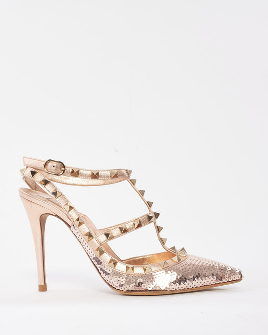 Sandales à talons Rockstud à sequins métallisés Rose Valentino - 37,5