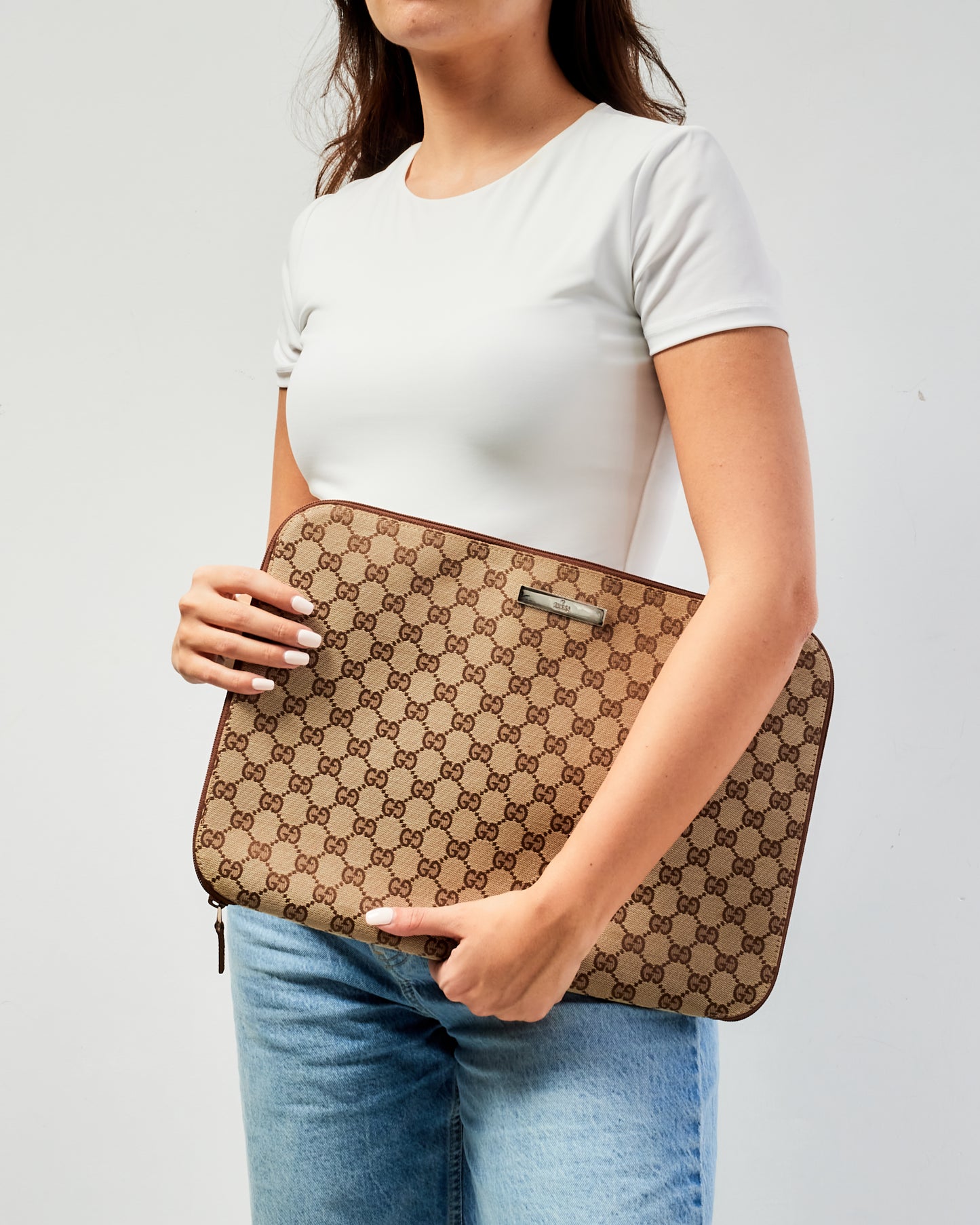 Gucci Brown GG Monogram Canvas Laptop/Document Case