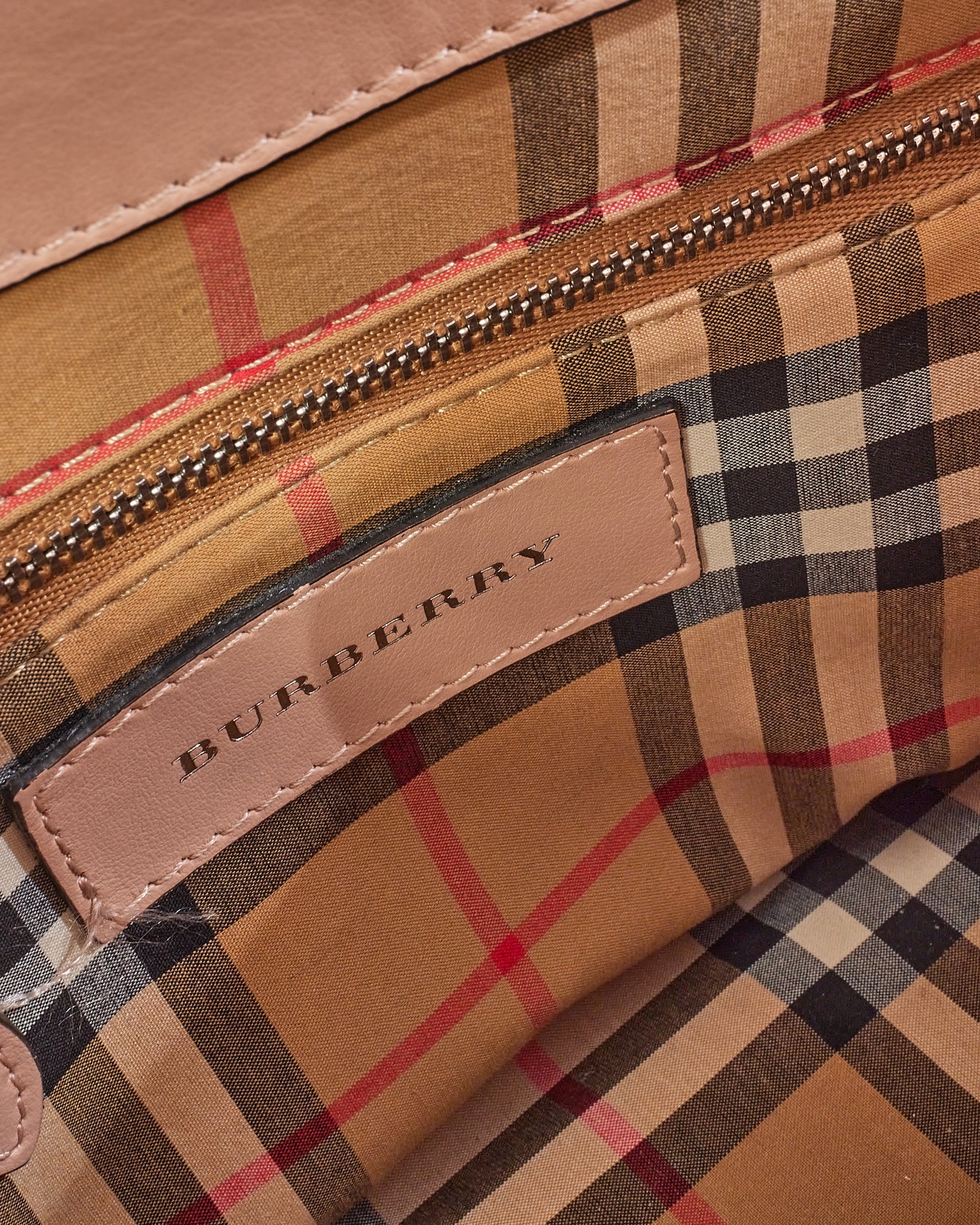 Burberry Pink Perforated Leather Logo Small Banner Tote