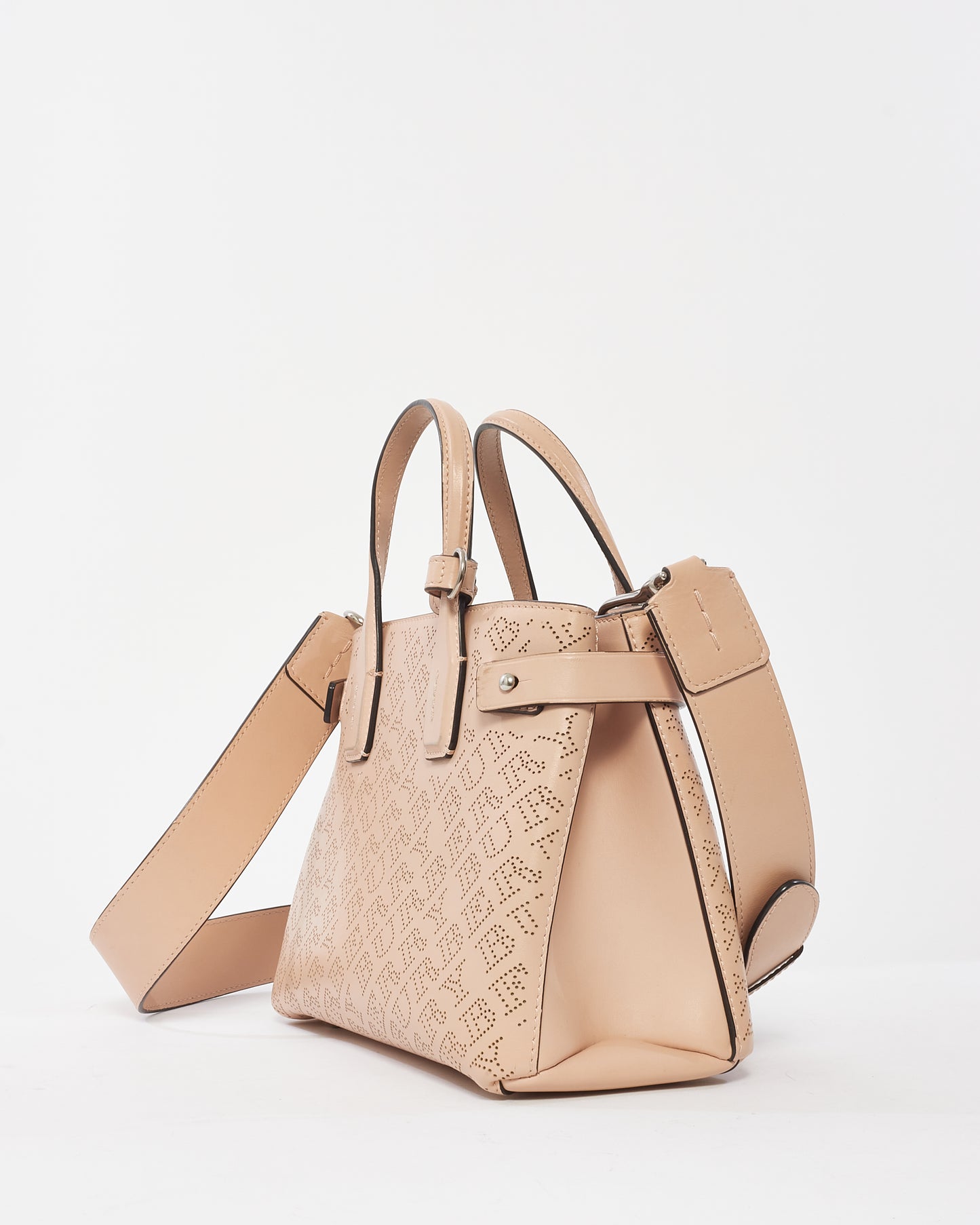 Burberry Pink Perforated Leather Logo Small Banner Tote