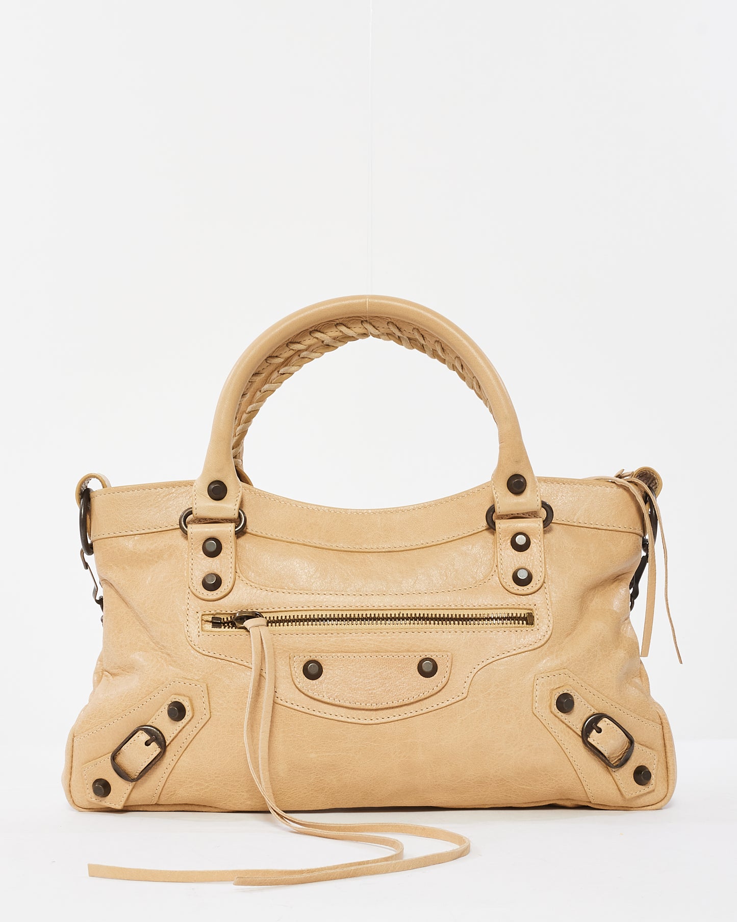 Balenciaga Beige Leather Gunmetal Hardware Classic Small First Bag