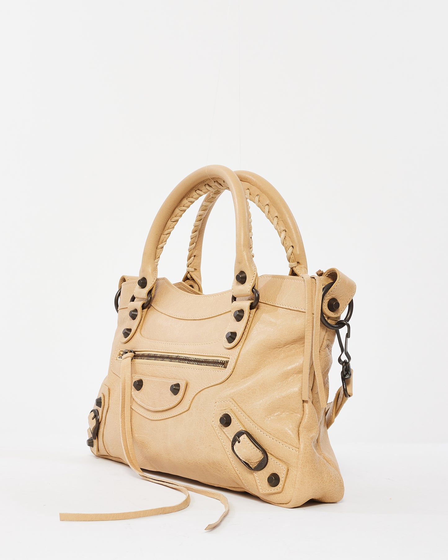 Balenciaga Beige Leather Gunmetal Hardware Classic Small First Bag