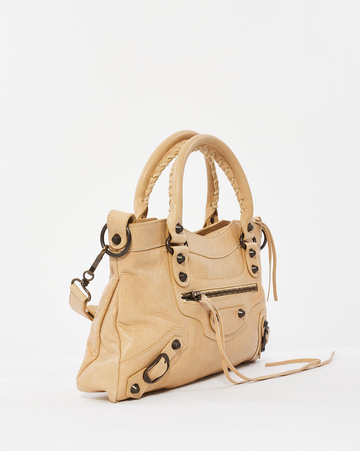 Balenciaga Beige Leather Gunmetal Hardware Classic Small First Bag