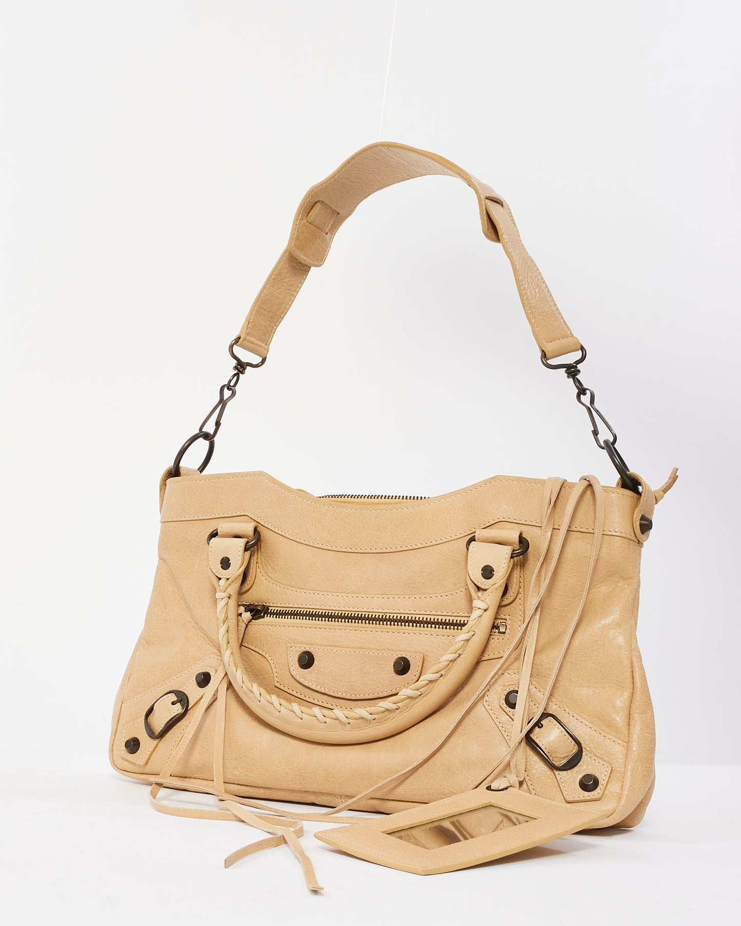 Balenciaga Beige Leather Gunmetal Hardware Classic Small First Bag