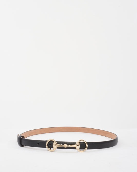 Gucci Black Leather Thin Horsebit Belt - 75/30