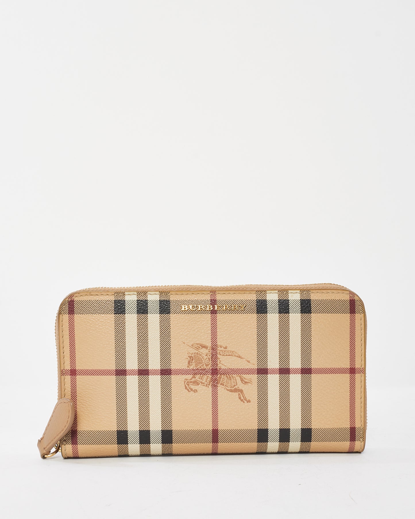 Burberry Beige Haymarket Check Leather Long Zip Around Wallet