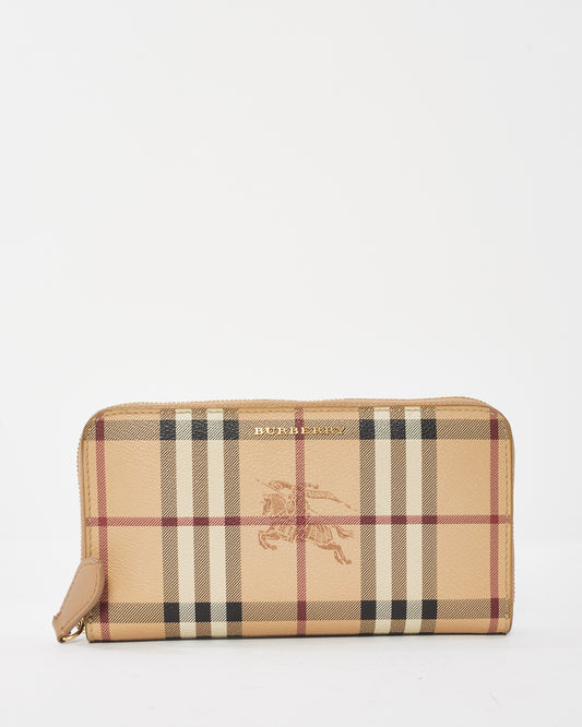 Burberry Beige Haymarket Check Leather Long Zip Around Wallet