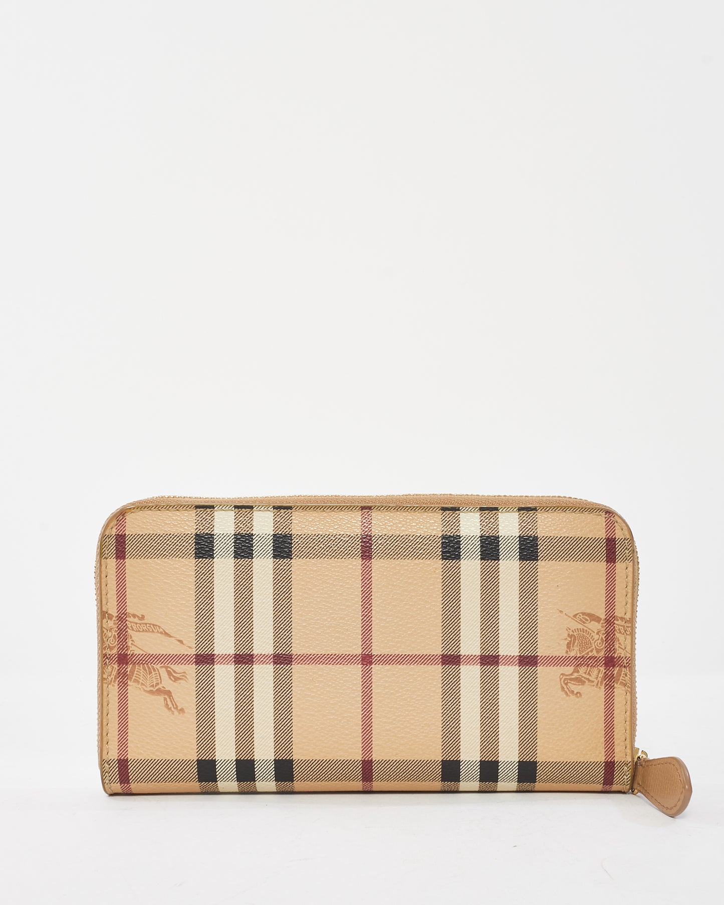 Burberry Beige Haymarket Check Leather Long Zip Around Wallet